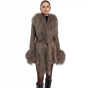 Susanna Chow Inez Shearling Midi Coat -  Small (NEW)